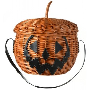 Sac à main en rotin en forme de citrouille, ambiance festive, magnifique sac à bonbons en rotin avec couvercle pour Halloween - Product Image 5