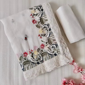 Último diseñador indio tradicional étnico crujiente bordado blanco Fancy Saree Moda exclusiva fiesta boda desgaste mujeres - Product Image 1