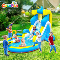 Cocofish Toboggan Aquatique Gonflable pour Fêtes Garçons & Filles, Parc Aquatique Dauphin Gonflable, Toboggan Aquatique Humide - Mur d'Escalade, Piscine, Canon à Eau