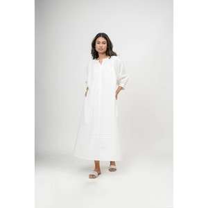 Robe longue en coton blanc pour femmes, style gothique, streetwear, motif floral paisley, manches longues, coupe ample, décontractée, pour l'été - Product Image 1