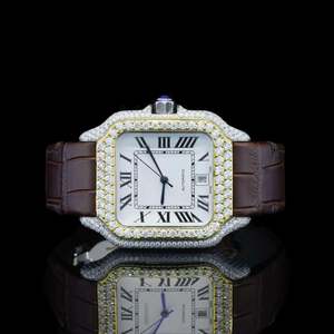 Montre mécanique automatique de luxe carrée Shanghai avec lunette sertie de diamants, verre saphir, cadran blanc, chiffres romains, 20 mm, entièrement sertie de diamants - Product Image 1