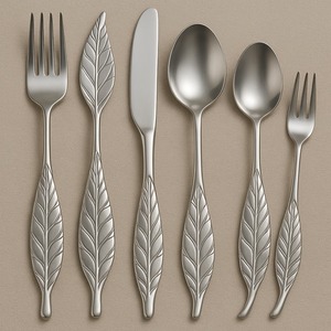 Ensemble de couverts en acier inoxydable à poignée à rayures gravées 5 pièces couverts modernes à finition miroir ustensiles en argent élégants pour la salle à manger à la maison - Product Image 5