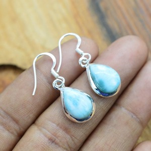 Larimar Gemstone 925 <b>Solid</b> Sterling <b>Silver</b> High Quality Dangle Collection for Gifts Earrings Fine Jewelry for Women and Girls - Product Image 5