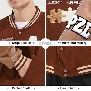 แจ็กเก็ตทีมโรงเรียนของผู้ชายแจ็กเก็ตเลตเทอร์แมนแขนเสื้อหนังปักด้วยกำมะหยี่ให้ความอบอุ่นระบายอากาศได้ตามต้องการ - Product Image 5