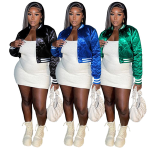 Chaquetas de béisbol negras de otoño con logotipo personalizado para mujer, ropa de calle, abrigos de burbujas de manga larga a cuadros, chaquetas de bombardero universitarias azules para mujer - Product Image 5