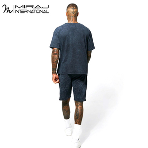 Conjuntos cortos informales de lavado ácido de alta calidad para hombre, personalizables con logotipo propio, conjuntos cortos elegantes de tela suave de proveedor de confianza - Product Image 2