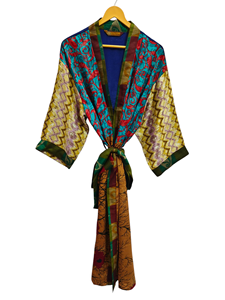 ชุดกิโมโนผ้าไหมลายส่าหรีวินเทจของอินเดียเสื้อคลุมอาบน้ำผ้าไหมเนื้อนุ่มเย็บติดกันชุดกลางคืนหลากสีใส่สบายใส่ในบ้าน - Product Image 2