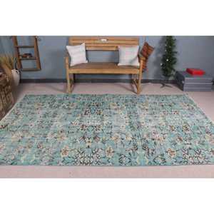 Grand tapis turc vintage 5,2x9,4 pieds, tapis persan en laine bleu et marron - Product Image 2