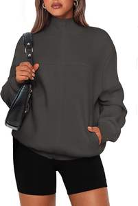 Femmes 2025 printemps automne mode pleine fermeture éclair sweat à manches longues coupe ample à la mode veste décontractée avec poches - Product Image 3