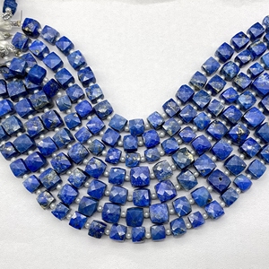 Cuentas en forma de caja facetadas de Lapiz Lazuli, piedras preciosas en forma de cubo natural de 7-8MM para suministros de cuentas - Product Image 3