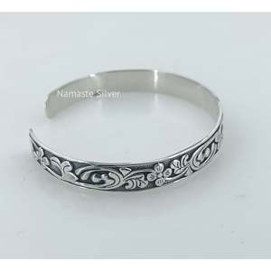 925 Sterling Silver Open <b>Cuff</b> Floral Bangle Handmade Adjustable Fine <b>Cuff</b> <b>Earrings</b> for Women's Birthday Valentine's Day - Product Image 5