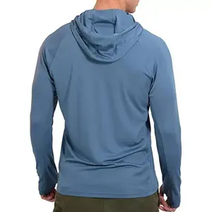 Diseño de logotipo personalizado Rendimiento Ropa deportiva de manga larga Ropa de pesca Camisas con capucha Poliéster Spandex Ropa de pesca de color sólido - Product Image 5