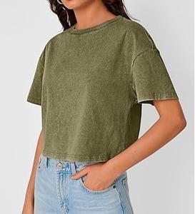 T-shirt à manches courtes pour femme, 100% coton, coupe classique, délavé à l'acide, avec trous en diamant, style streetwear, respirant, haute qualité - Product Image 2