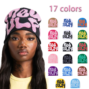 Bonnets d'hiver en tricot dépouillés de diamants avec logo personnalisé Mea Culpa Y2k Bonnet en strass unisexe - Product Image 4