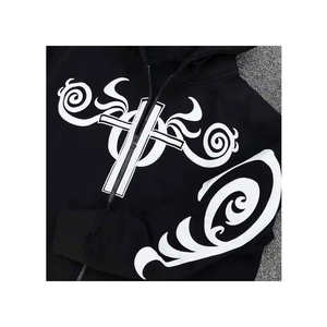 OEM Sweats à capuche personnalisés avec fermeture éclair en cristal strass Vêtements décontractés à impression thermique Streetwear délavé à l'acide Vintage sweats à capuche zippés - Product Image 6