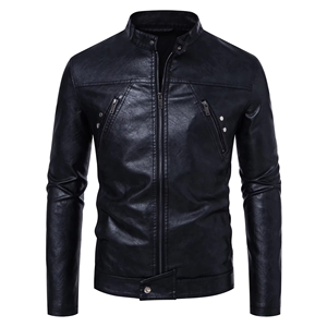 Blouson en cuir PU pour homme avec fermeture éclair, col montant, respirant, taille large, combinaison de moto, logo avant, hiver - Product Image 6