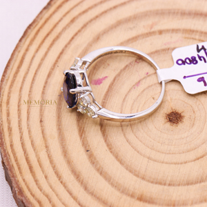 Preciosa forma ovalada zafiro azul y Diamante 14K oro blanco hecho a mano compromiso anillos de boda joyería para venta al por mayor - Product Image 5