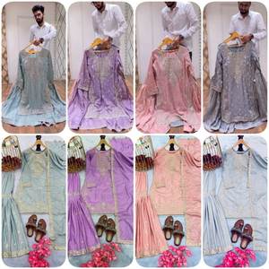 Bollywood Designer Heavy <b>Top</b>-Sharara Collection Chinon Fabrics With Embroidery <b>Sequins</b> Work For Women <b>Party</b> Wear - Product Image 4