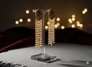 Exquisitos pendientes de joyería de templo, pendientes étnicos chapados en oro indios tradicionales hechos a mano para bodas y festivales - Product Image 4