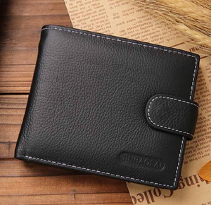 Cartera plegable informal de estilo cuero negro y marrón con costuras en contraste y logotipo grabado en la sección de bronceado al por mayor - Product Image 3