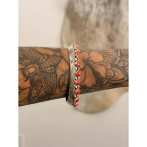Navajo Handmade <b>Red</b> Coral & Sterling Silver Fashion Cuff <b>Bracelet</b> - Product Image 2