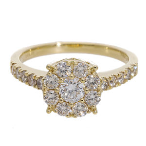 Anillo de Oro de 14K con Baño de Rodio y Diamantes Naturales de 1.13CTW, Diseño Floral con Halo, Centro Clásico Brillante con Detalles de Pavé de Diamantes - Product Image 4