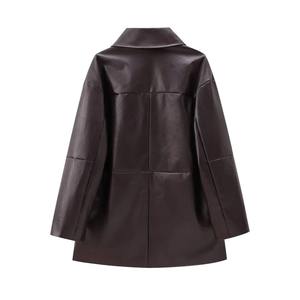 Veste en faux cuir à manches longues pour femmes vêtements d'extérieur amples avec remplissage en coton respirant tricoté confortable - Product Image 5