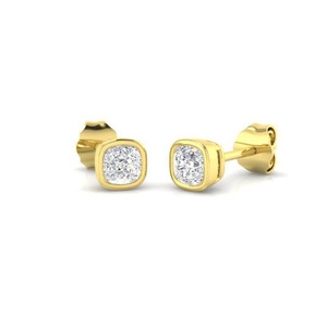 Pendientes de tuerca con engaste biselado y corte cojín, diamante cultivado en laboratorio de 0.30 ct en platino, para bodas, compromisos y fiestas. - Product Image 1