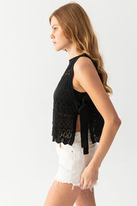 Openwork Sweater Poncho Black - Product Image 5