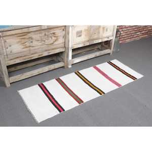 Tapis de 1,7 x 4,7 pieds, tapis turc vintage, tapis oriental en laine blanc et rouge - Product Image 1