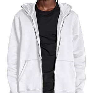 Sweat à capuche zippé en molleton d'hiver de couleur unie, élégant, en coton lourd avec design imprimé, nouvelle mode hivernale - Product Image 3