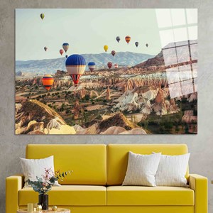 Impresión en lienzo de Cappadocia Air Balloon: obra de arte paisajística vibrante, arte en vidrio templado - Product Image 1