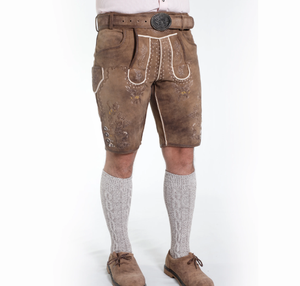 Lederhosen marron avec broderie subtile de la même couleur pour hommes Lederhosen en daim de chèvre pour hommes - Product Image 4
