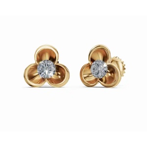 Pendientes Solitarios de Oro de 9 Quilates con Diseño Floral Radiante, Corte Redondo, Joyería Cultivada en Laboratorio, Proveedor Mayorista B2B para Exportación - Product Image 1