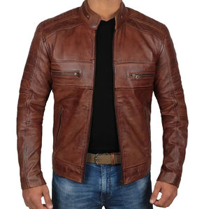 Veste en cuir marron élégante pour homme sur mesure, style col chemise et poignets, veste en cuir personnalisée pour homme - Product Image 1