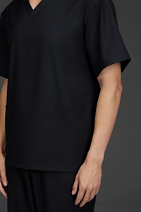 <b>Women's</b> <b>Black</b> V-Neck Doctor Scrub Set Cotton Polyester Woven Fabric Hospital Uniform <b>Pants</b> Needle Detection Seamless Fusing - Product Image 5