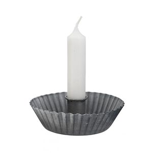 Bougeoir en métal gris antique avec plateau anti-goutte, bord cannelé, support pour bougie conique en zinc, style shabby chic, style primitif, décoration de table - Product Image 1