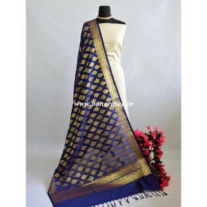 Banarasee Art Silk Dupatta avec motif goutte-Bleu profond - Product Image 1