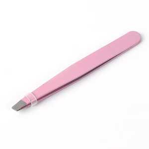 Pinzas para cejas de acero inoxidable con punta inclinada profesional al por mayor, herramientas de maquillaje de belleza ecológicas ligeras y duraderas - Product Image 4