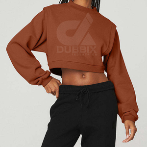 เสื้อครอปฮู้ดดี้ผู้หญิงคุณภาพสูง สวมใส่สบาย ระบายอากาศได้ดี ลายพิมพ์เรียบหรือลายพิมพ์ต่างๆ สำหรับฤดูหนาว แบบสั่งทำได้ - Product Image 2