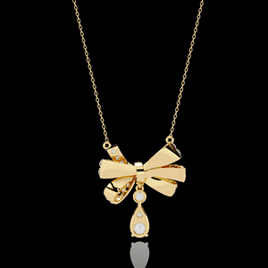 Colliers avec nœud en or 10K 14K 18K de luxe léger avec diamant de laboratoire Bijoux fins pour femmes et filles Style de chaîne à maillons romantique - Product Image 4