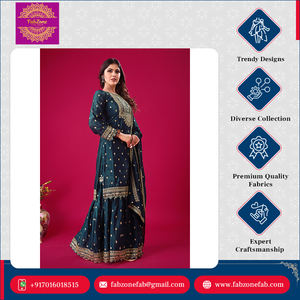 Nouvelle collection tendance de créateurs, ensemble Kurti Sharara traditionnel indien pour femmes, haut en chinon lourd et fantaisie, occasion spéciale, mariage, haut de gamme - Product Image 3