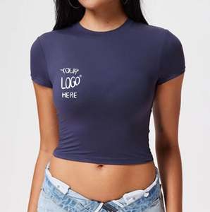 T-shirt d'été pour femmes-T-shirt léger et décontracté en coton Slim Fit Cropped Round Neck Short Sleeve Crop Top for Womens - Product Image 6