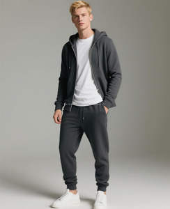 Heavyweight 500GSM French Terry Tracksuit Men Pullover Hoodie Jogger Set Embossed Logo Solid <b>Black</b> - Product Image 2