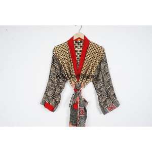 Handmade Boho Style Women's 100% <b>Silk</b> Luxury <b>Kimono</b> Indian Patchwork Robe Vacation Wear Nightwear Knitted Wearing Method V-neck - Product Image 2