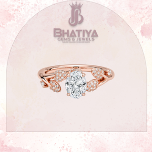 แหวนเพชรทรงรีตัดเป็นวงแหวนลายใบเถาทอง18K แหวนหมั้นออกแบบได้ตามต้องการเครื่องประดับชั้นดีขายส่ง - Product Image 4