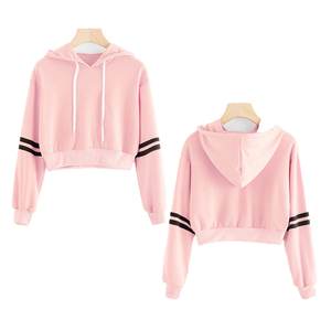 Diseño único de lujo Crop Top sudaderas con capucha de las señoras a granel al por mayor impreso en blanco de algodón recortado Top sudaderas con capucha para las mujeres - Product Image 6