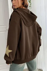 Oversized <b>Plus</b> <b>Size</b> Women's Hooded Fleece Waterproof Sweatshirt Gold Star Applique Front Sleeve Design Autumn Eco-Friendly - Product Image 2