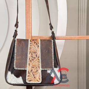 New Customized Design Hand Tooled Leather Women's Large Purses <b>Handbags</b> Luxury Fashion Snap Closure Genuine Cowhide Leather Bag - Product Image 1