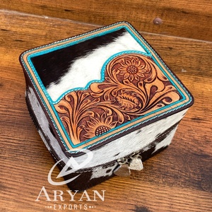 Boîte d'emballage en cuir repoussé à la main de luxe portable pour bague de voyage collier boîte à bijoux boîte de rangement en cuir de vachette pour femmes organisateur de boîte à bijoux - Product Image 1